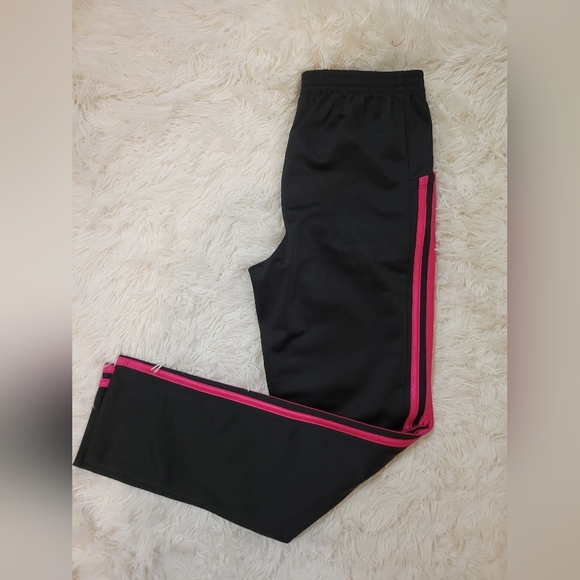 Adidas Girls black with pink stripes tracksuit pants size Large (14) - Picture 1 of 5